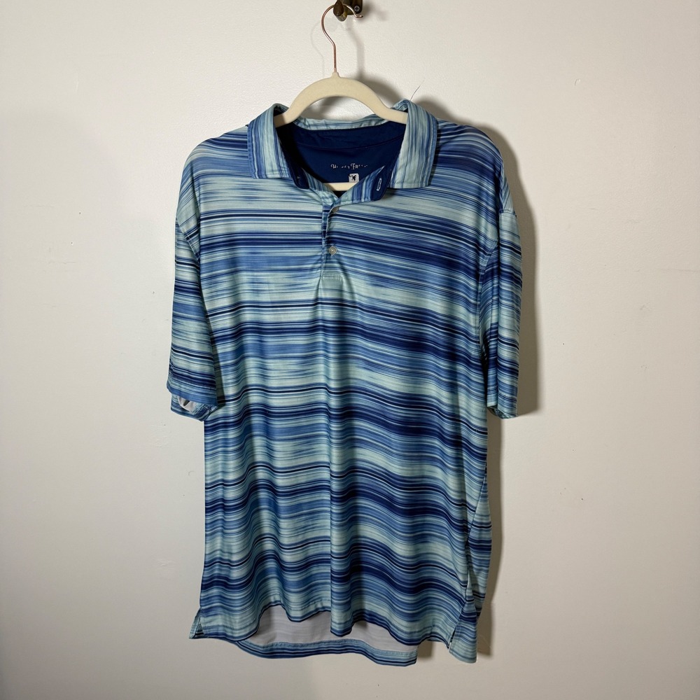 Hickey Freeman XL Performance Golf Polo Blue Striped Short Sleeve Mens Shirt